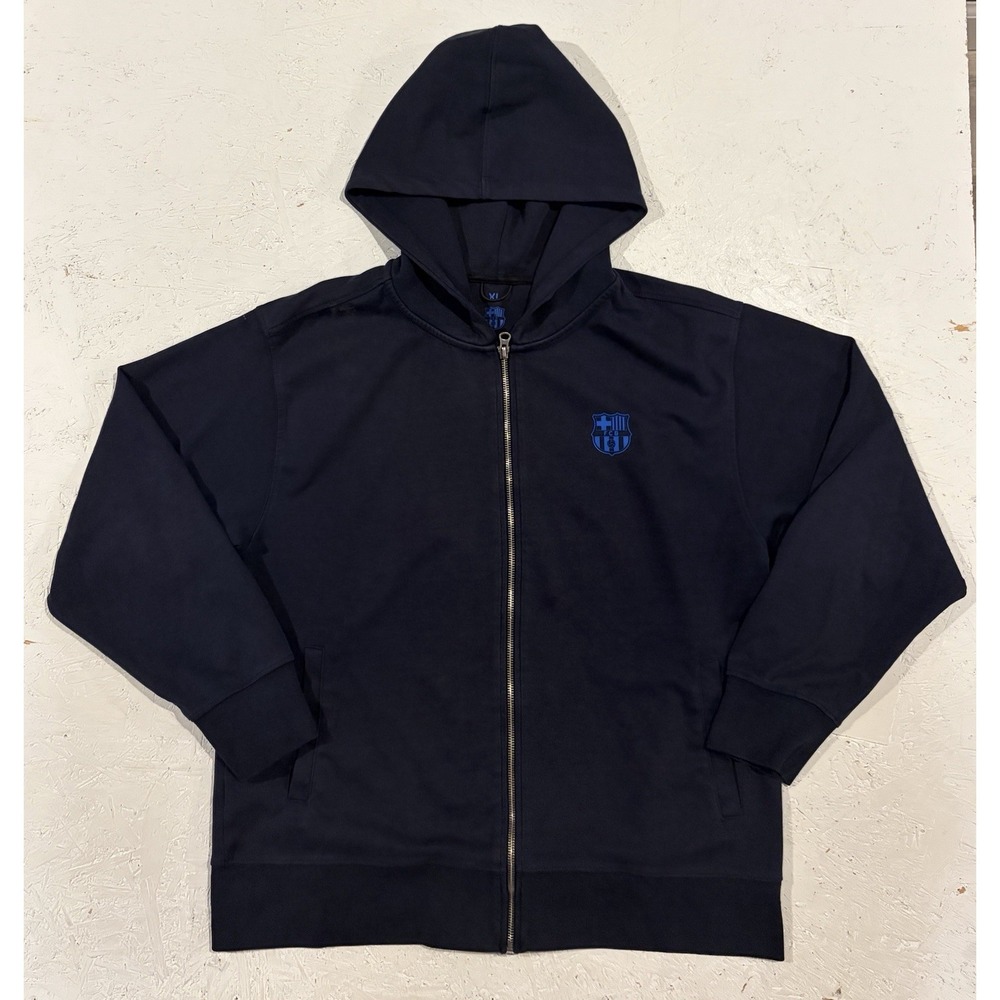 FC Barcelona Full Zip Hooded Jacket Soccer Mens XL Navy Blue Hoodie Long Sleeve